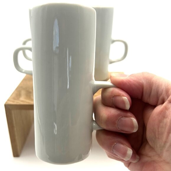 Handmade White Porcelain Espresso Coffee Mugs With D Handles Set of 4 Minimalist - Picture 10 of 12